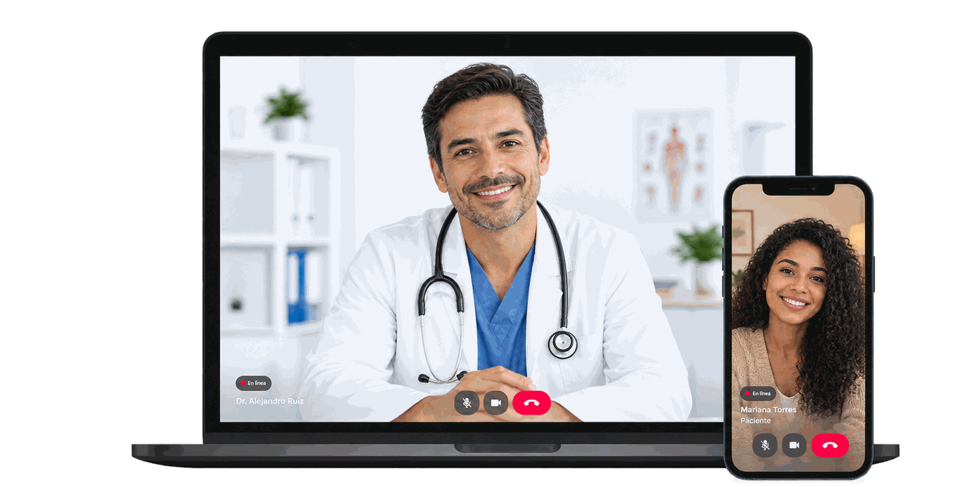 Consulta de telemedicina no notebook e no celular