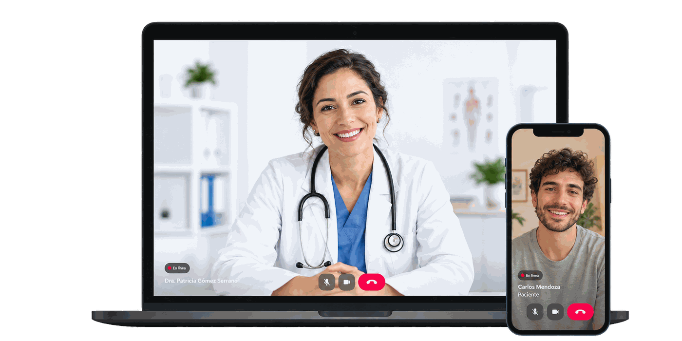 Consulta de telemedicina no notebook e no celular